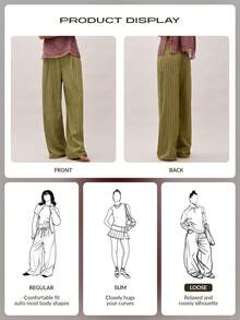 Nöista Pantalones holgados con rayas verticales de color verde oliva, con un diseño de pierna recta relajada, que ofrecen un estilo casual y versátil. Un imprescindible para la primavera y el verano, que combina comodidad y moda, perfecto para vacaciones y compras casuales, ofreciendo una excepcional practicidad. - Verde - Ver 6