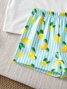 Bộ 3 món cho bé trai in hình quả chanh: áo ba lỗ cổ tròn có túi, quần short và mũ. - trắng - Xem 5