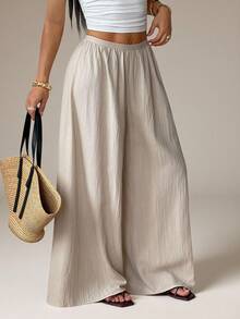 SHEIN PETITE Summer Loose Textured Casual Pants - Apricot - View 1