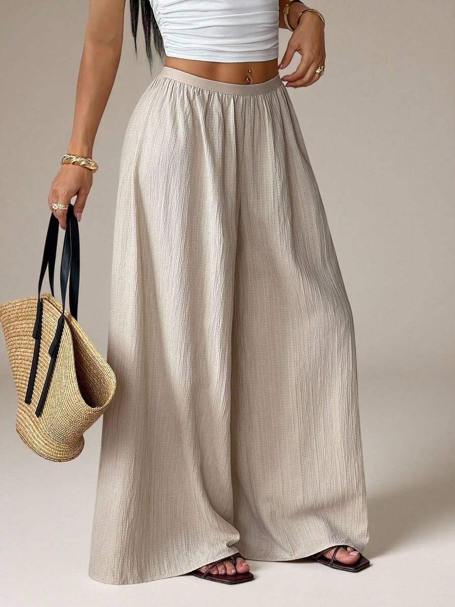 SHEIN PETITE Summer Loose Textured Casual Pants - Apricot - View 1