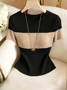 Women's Casual Daily Commute Textured Fabric Short Sleeve T-Shirt, Summer - Multicolor - View 8