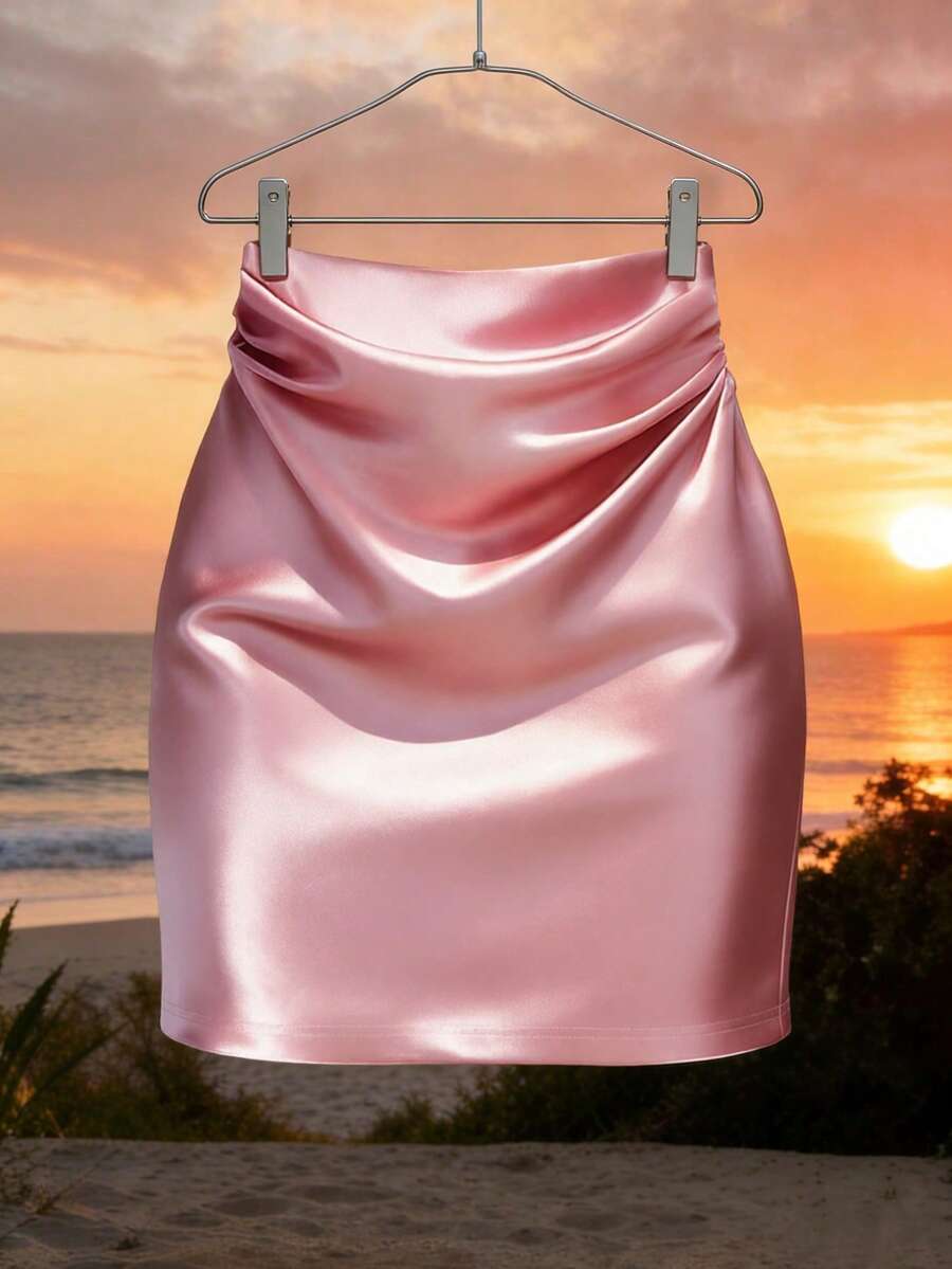 EMERY ROSE Minifalda elegante de unicolor y plisada para mujer, adecuada para citas y viajes - Rosa - Ver 1