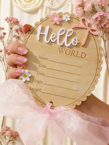 SHEIN Newborn Name Sign Wooden Baby Birth Announcement Plaque Girls Baby Shower Beige Ribbon Lace Bow Autumn Flower Photography Props Photoshoot Cute - Multicolor - View 9