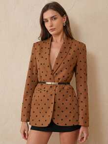 BELROSIE Chaqueta blazer con estampado de lunares negros, artesanía personalizada premium, estilo retro pop art, adecuada para el trabajo, uso diario, primavera y otoño, con cuello de solapa, corte entallado, tela de poliéster suave. Características clave: Blazer de lunares, chaqueta única, artículo de moda, estilo lujoso, vintage clásico, chaqueta de primavera/otoño, diseño versátil, ligera y cómoda, estilo popular europeo y americano. Chaqueta blazer elegante y versátil de estilo profesional para ir al trabajo - Café integral - Ver 6