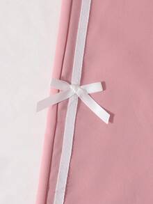 SHEIN Genkimix Kids 两件套女童宽松休闲撞色领结印花短袖T恤搭配纯色蝴蝶结长裤，修身版型，适合夏季旅行、度假、上学和户外活动穿着。 - 粉色 - 查看 7
