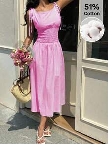SHEIN EZwear Vestido sin mangas con cinturón y rayas en rosa para mujeres - Rosa - Ver 7