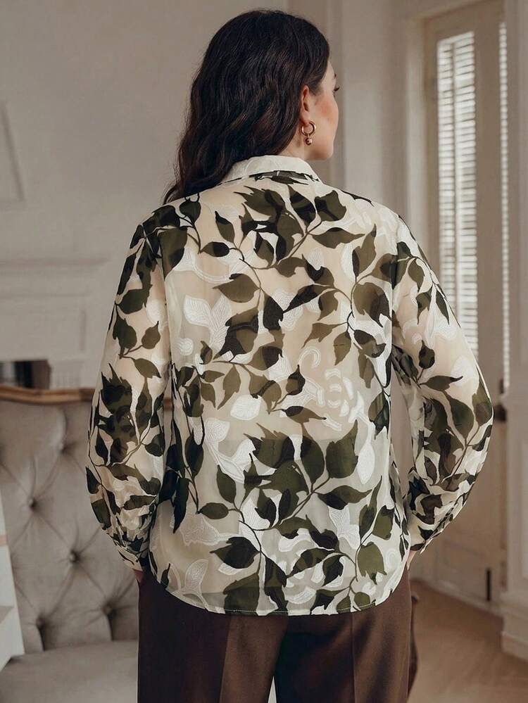 Plus Size Women's Elegant Floral Print Blouse, Versatile For Vacation, Summer, Fall, Winter, Spring, New Year, Party, Wedding, Chic, Stylish, Formal, Work, Thanksgiving, Festival, Elegant, Valentine's Day