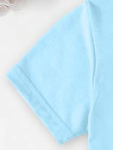 Elladie kids Áo thun ngắn tay nữ tính, năng động, sáng tạo, cá tính, tươi mới, tối giản, dễ thương, in hình ngôi sao năm cánh, họa tiết chữ cái, khẩu hiệu, nhiều màu sắc, phù hợp mặc hàng ngày, mùa xuân, hè và thu. - Màu xanh lam - Xem 3