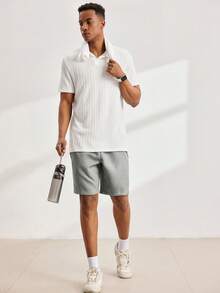Driftmere Men's Casual Loose Knit Drop Shoulder Polo Shirt With Turndown Collar, Short Sleeve Men Polo Shirt Knitted Polo Shirt Men Textured Polo Shirt Short Sleeve Polo Shirt, Old Money - White - View 3