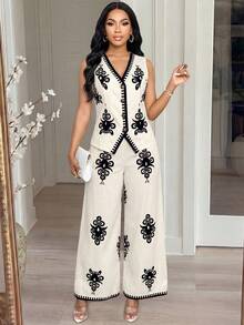 SHEIN Lady Bộ đồ nữ thanh lịch, Bộ đồ mùa hè dành cho nữ - Đen và trắng - Xem 5