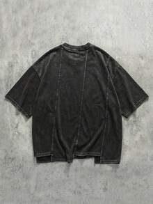 ROMWE MEN Grunge Punk Áo thun nam tay ngắn cổ tròn, kiểu dáng thường ngày, đã qua xử lý mài mòn. - màu đen - Xem 3