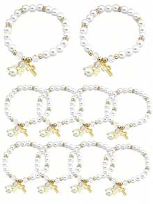 12 pulseras elásticas con cuentas de cruz huecas, adecuadas para la Primera Comunión, ceremonias de boda, regalos de cumpleaños, regalos de , recuerdos - Multicolor - Ver 8