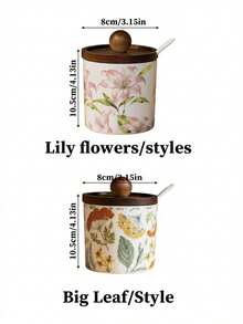 Cirelle Floral Pattern Ceramic Jar With Wooden Lid – Decorative Kitchen Canister For Candy, Flour & Tea, Rustic Farmhouse Storage Container, Housewarming Gift Idea - Multicolor - View 3