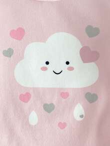 Genkimix Kids 2-Piece Baby Girls Ribbed Knit Pajama Set,Bunny & Cloud Graphic Print,Light Pink,Summer,Cute,Graphic,Holiday,Short Sleeve Top & Long Pants,Snug Fit - Pink - View 4