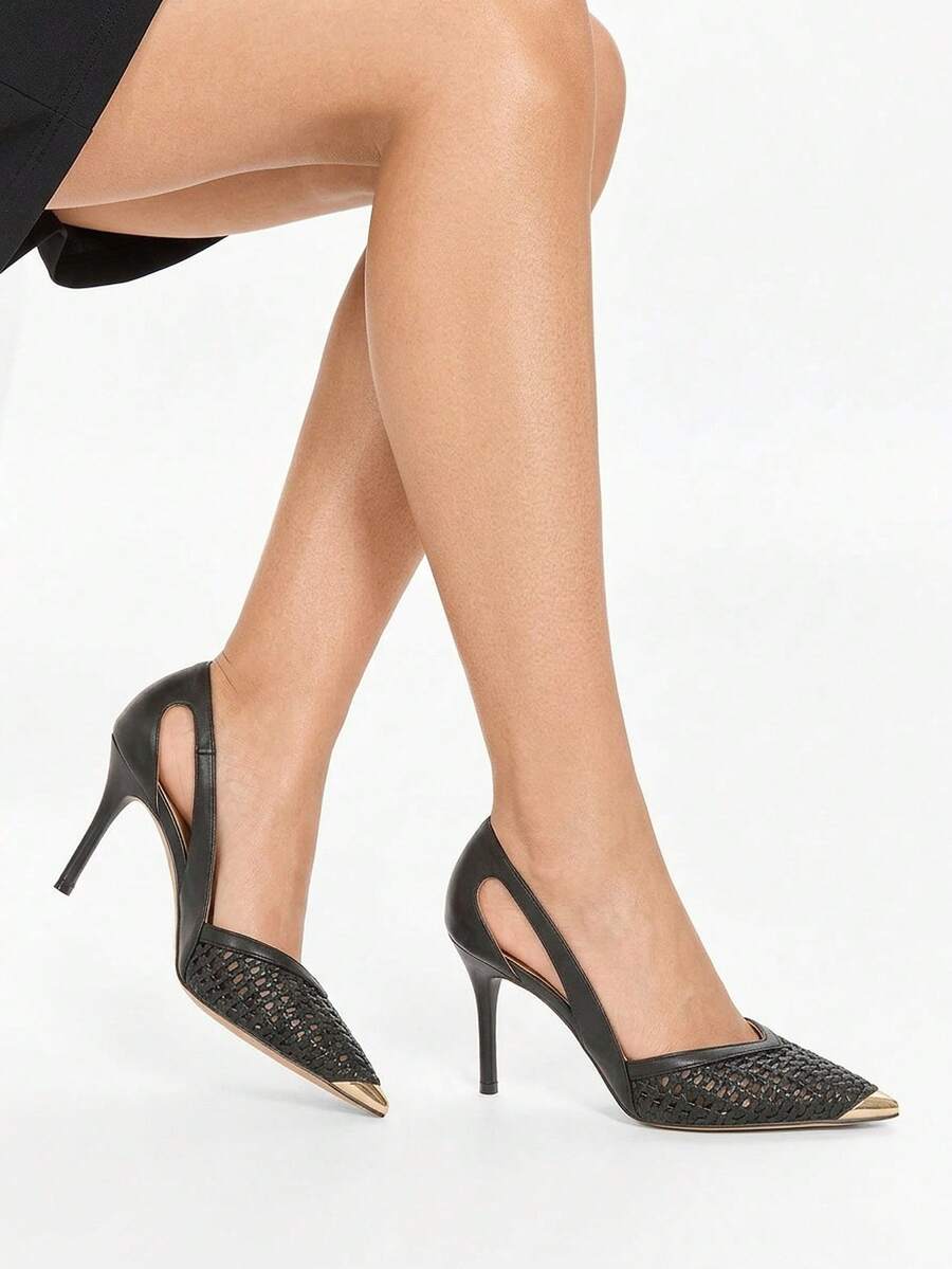 Glitzique Giày cao gót mũi nhọn sang trọng, thoáng khí, gợi cảm dành cho nữ, thích hợp dự tiệc, cưới, đính đá lấp lánh. - màu đen - Xem 1