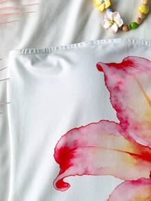 SHEIN 1pc Teen Girls' Fashionable Floral Print Sleeveless Crop Top, Waist Cinched Camisole Suitable For Daily Wear, Spring/Summer Beach Vacation White Cute - White - View 6