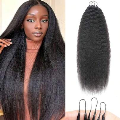 Boho Braids 100%真人发丝，自然黑色，羽毛线钩编发辫，沙龙级丝滑无缝隐形，适合发量较少的女性，微环钩编真人发接发