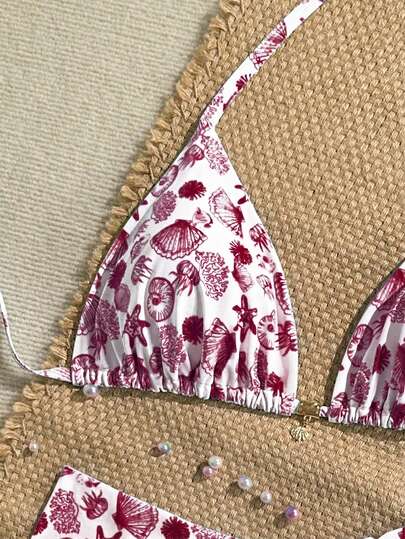 Swim Mod Plus Size Women Seashell Print Sweet Beach Vacation Bikini Set