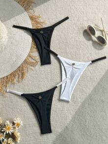 Swim Mod Conjunto de bragas de triángulo con cordón de cuerda de tela de unicolor de primavera/verano 26SS para mujer, conjunto de bikini de cebra de una pieza, traje de baño de una pieza, conjunto de bikinis para mujer, comprar accesorios de traje de baño, trajes de baño de una pieza para mujer, trajes de baño para mujer de cobertura completa - Multicolor - Ver 1