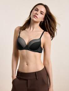 Hourtrue 1件纯黑色网眼衬垫钢圈性感舒适内衣 - 杏色 - 查看 7