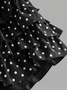 SHEIN 少女休闲纯色波点裙裤 - 黑色 - 查看 3