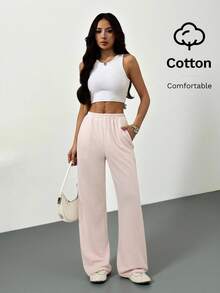 SHEIN PETITE 超大号抓绒运动裤，适合度假、机场休闲、90年代风格、夏季、毕业典礼、返校、毕业季、教师节等场合，也适合女性、秋季、冬季、圣诞节等场合穿着。 - 粉色 - 查看 4