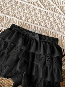 Babygirl Cute Ruffled Elastic Waist Shorts, Summer - Black - View 5