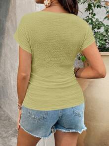 SHEIN Maternity Solid Color Round Neck Casual Versatile Daily Wear T-Shirt - Green - View 3