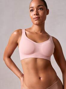 Veilyse Women's Solid Color Full Coverage Seamless Wireless Padded Bra, Comfortable & Soft, With Removable Pads, Basic Style With Sports Vibe - Pink - View 6