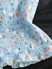 GlowEve 女款 2026 春夏新款碎花刺繡印花荷葉邊裝飾短袖度假襯衫 - 淺藍色 - 查看 6