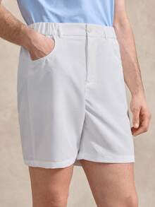 Pantaloni scurți casual din material tip in pentru bărbați, cu talie elastică și buzunar - alb - Vizualizare 4