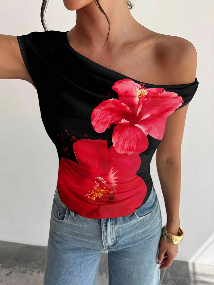 Firerie Women's Casual Elegant Asymmetric Ruched Cropped Top, Women's Resort Wear, Women's Casual Outfit,Summer Top - Multicolor - View 1