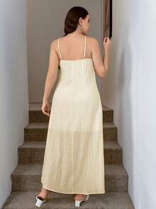 SHEIN LUNE Đầm cổ yếm họa tiết hoa 3D cỡ lớn dành cho kỳ nghỉ hè - Màu be - Xem 8