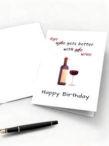 1PC Funny Wine Theme Birthday Card Wine Makes Life Better Greeting Card Premium Cardstock Red Purple Wine Glass Design For Family Friends Lover Husband Wife Coworker Birthday Celebration Wine Lover Gift Home Office Decor - multicolor - View 7