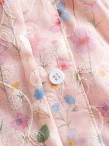 Qadelle Women's 2026 Spring/Summer New Ditsy Floral Embroidery Print Ruffle Trim Short Cap Sleeve Vacation Blouse - Baby Pink - View 8