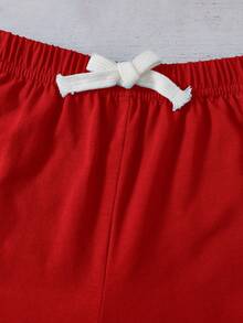 SHEIN 2pcs/Set Boys' Letter Print Round Neck Short Sleeve T-Shirt And Drawstring Waist Casual Shorts - Red - View 4