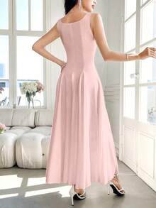 Modelyn White Spaghetti Strap Dress, Delicate Elegant Niche Design With Waist Cinching - Pink - View 2