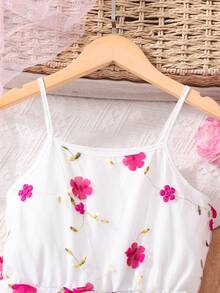 SHEIN 少女时尚优雅网纱刺绣吊带裙 - 彩色 - 查看 3