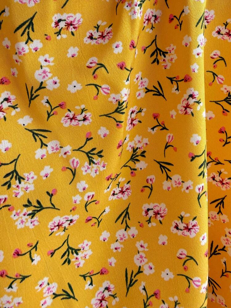 Vibekara Blusa de talla grande con hombros descubiertos, cintura ajustada y estampado floral diminuto - Amarillo - Añade 6