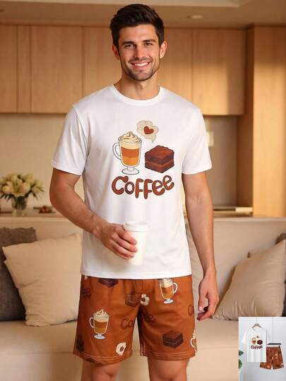 Velminro 男士字母印花短袖上衣和短裤睡衣套装