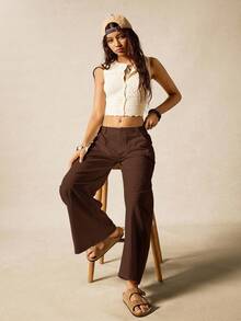 Quần ống rộng xòe màu nâu sô cô la dệt kim dành cho nữ - Màu nâu Sô-cô-la - Xem 7