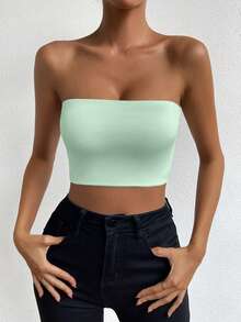 Allurite Top tube para mulher, verde sálvia, verão, casual, para sair à noite e dia a dia, slim fit, realça a silhueta, estilo aniversário e discoteca, design para férias à beira-mar - Verde - Ver 6