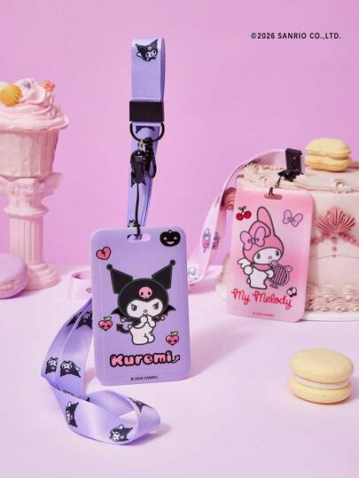 HELLO KITTY AND FRIENDS | Joivida 1 Pc Cartoon Character Printed Card Holder With Lanyard, Bow Decor, Holds 2 Cards, Strawberry,Gift Ideas