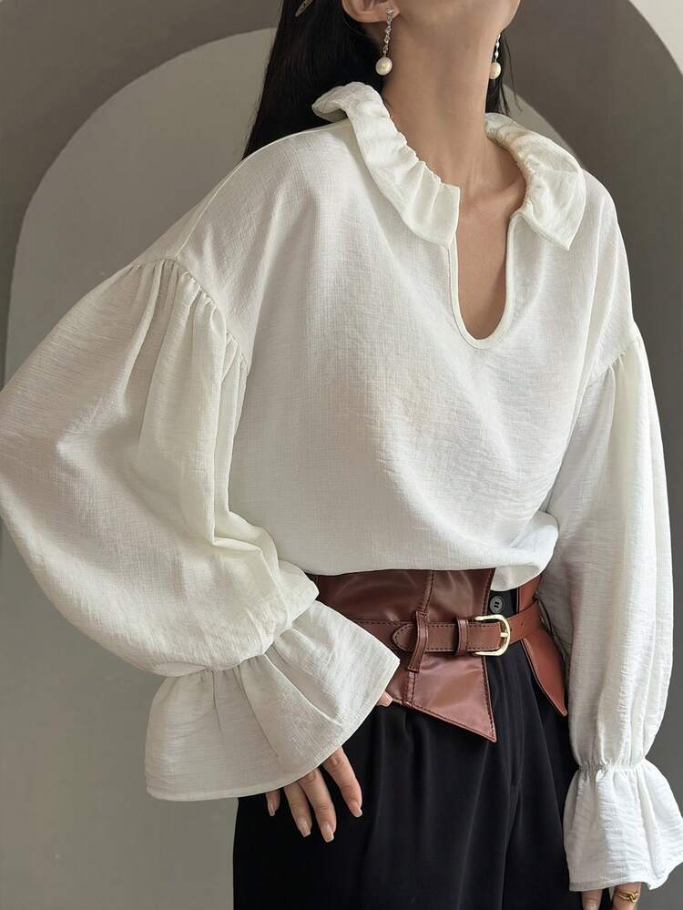 Women's Casual Elegant Loose White Blouse, Suitable For Spring And Summer