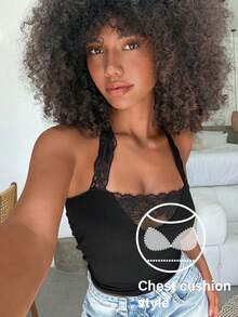 Livesso Sexy Sheer Lace Patchwork Strapless Camisole Top With Built-In Padded Bra For Women Summer - Black - View 3