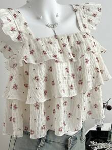 Elamini 女士蛋糕图案多层短袖多色印花度假上衣 - 彩色 - 查看 3