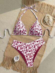 Swim Mod Bộ bikini cỡ lớn dành cho nữ, in hình vỏ sò, kiểu dáng ngọt ngào, thích hợp cho kỳ nghỉ biển. - Màu Đỏ Sâu - Xem 6