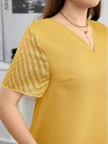 SHEIN Clasi 大码女式V领短袖休闲连衣裙 - 黃色 - 查看 6