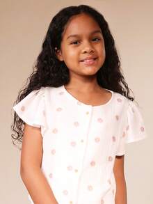 SUMWON Tween Girls Floral Woven Blouse And Wide Leg Pants Coordinated Set With Tie Hem Button Front Short Sleeve Summer Outfit - Multicolor - View 6