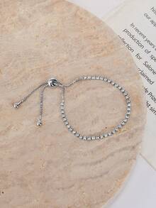 Enchnt 1 件简约奢华全结晶可调节手链，适合女性日常、节日和宴会佩戴 - 銀色 - 查看 4